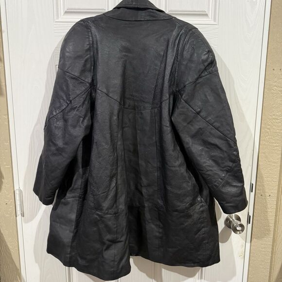 Vintage Comint Trench Coat Woman Large Black Leather Western 80s - Picture 6 of 6